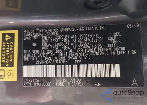 2010 Lexus Rx 350 from USA, damaged, VIN 2T2BK1BA0AC017947